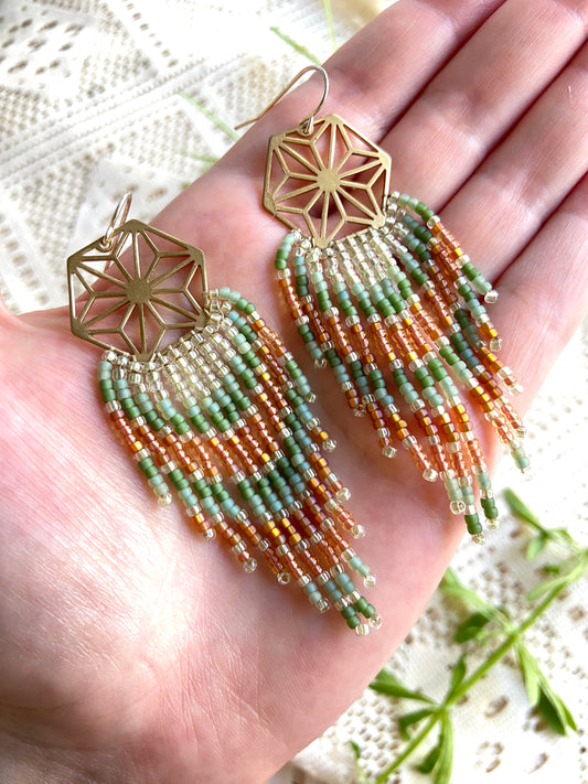 Peach & Green Geometric Hexagons