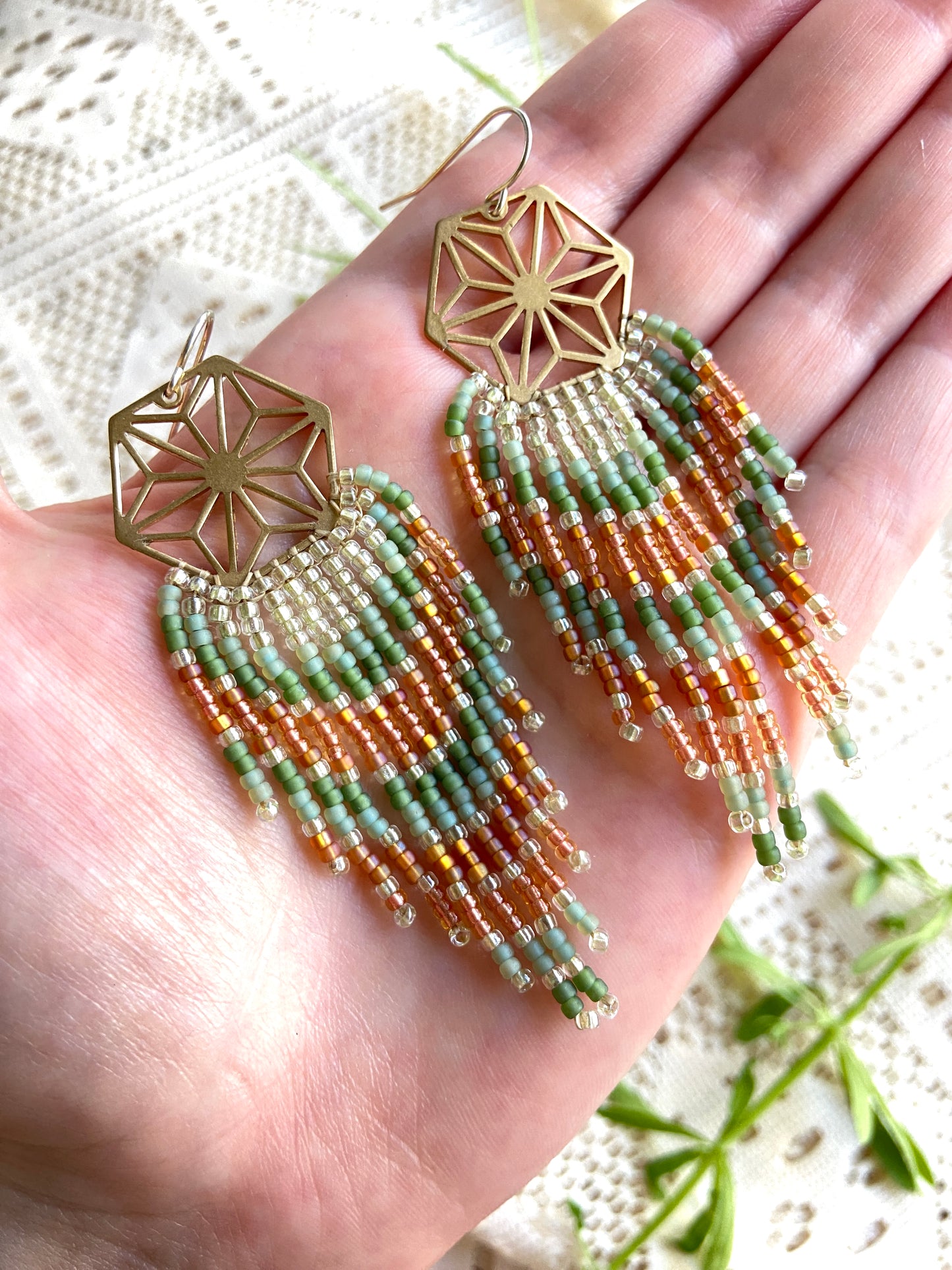 Peach & Green Geometric Hexagons