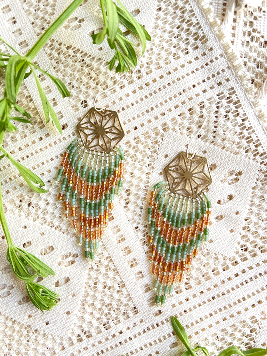 Peach & Green Geometric Hexagons
